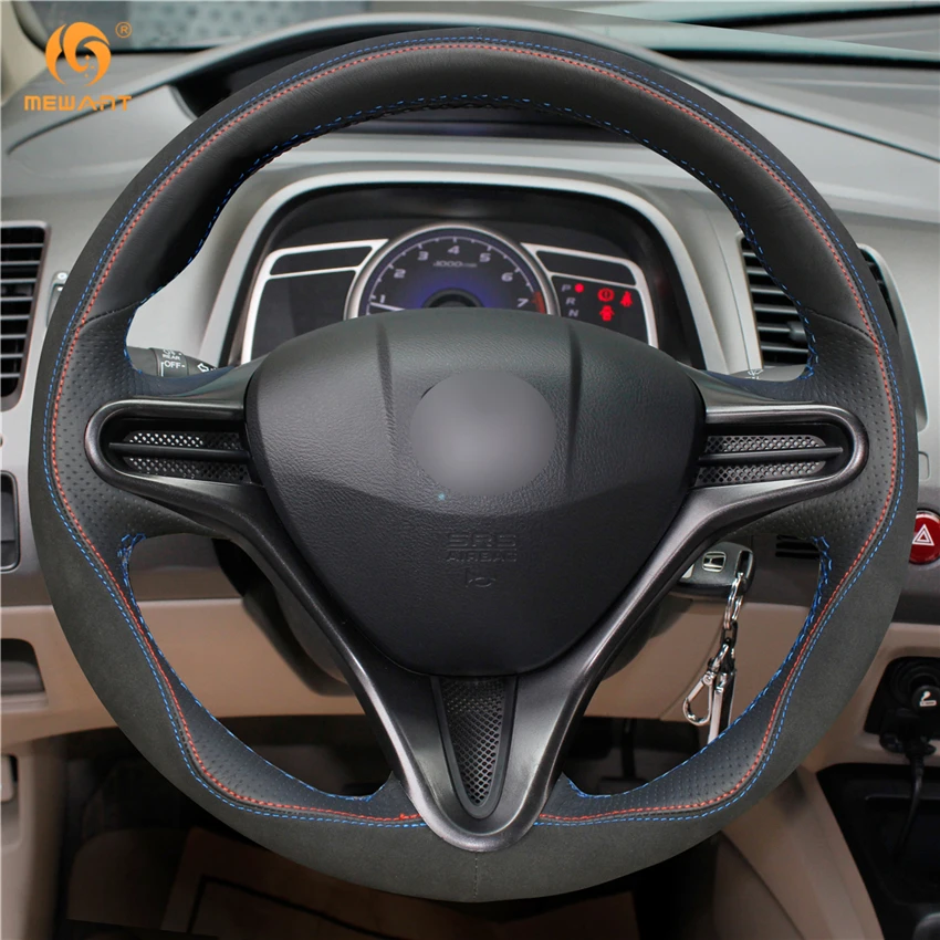 Чехол на руль автомобиля MEWANT черный кожаный замшевый чехол для Honda Civic 8 2006 2007 2008 2009