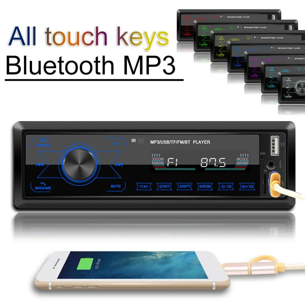 

4 x 60W 1 Din 4CH Full Touch Keys In Dash Dual USB 12V Bluetooth Car Radio MP3 Player Vehicle Stereo Audio with Remote Control