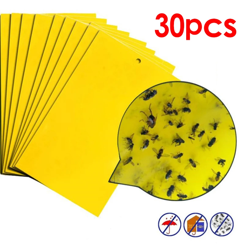 

30pcs Strong Flies Sticky Traps Bugs Sticky Catching Aphid Insects Pest Killer Outdoor Fly Board Bait Flies Double Traps Yellow