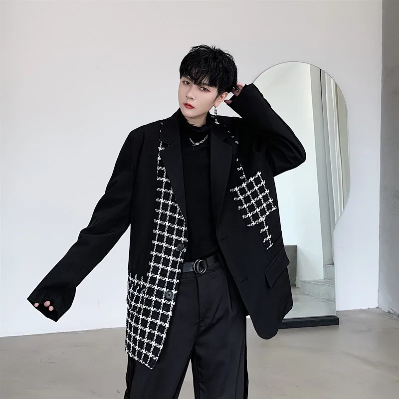 

Trend Jacket Business Loose Spring Plaid Blazer Sport Striped Blazer Hemp Suit Men Korean Black Ropa De Hombre Blazer Eg50bz