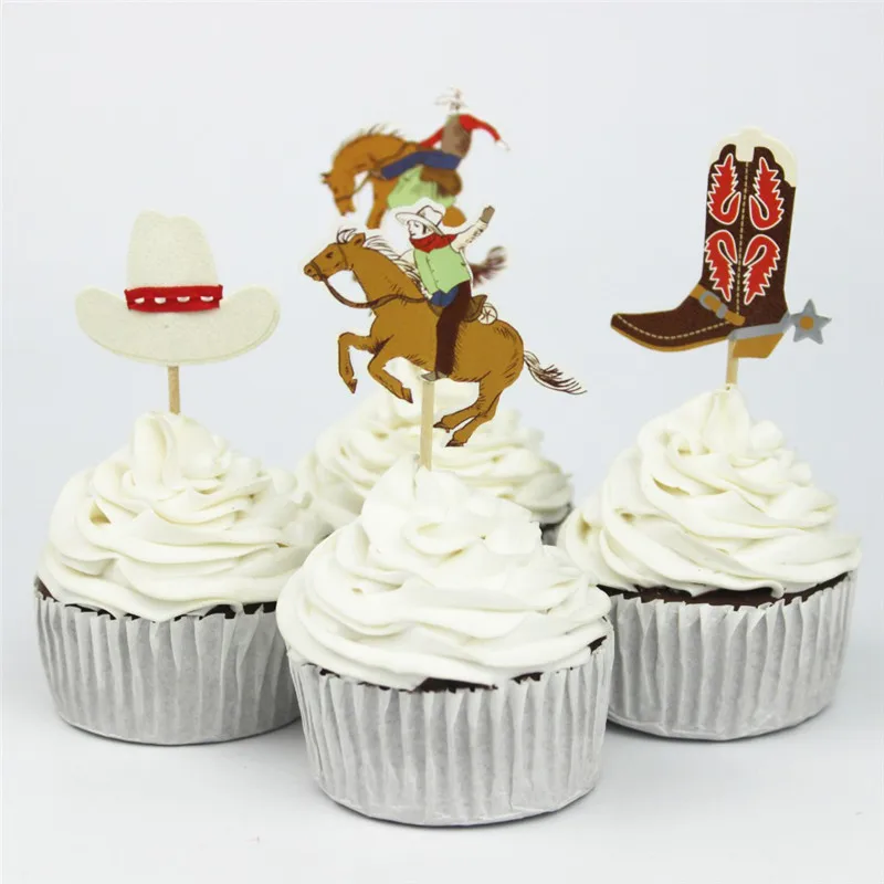 24 шт. west cowboy cupcake topper день рождения детей партии дети торт Декор