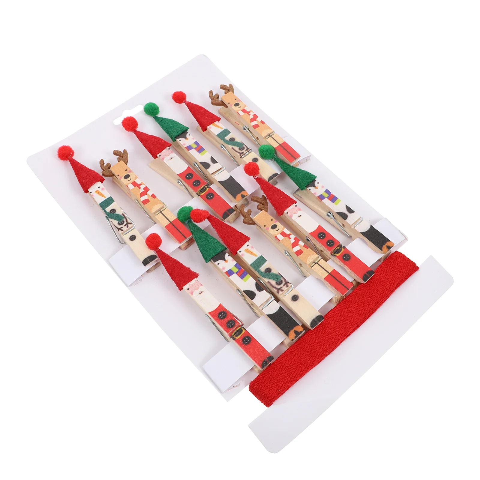 

1 Set of Photo Clips Christmas Theme Photo Hanging Wooden Clips with Rope