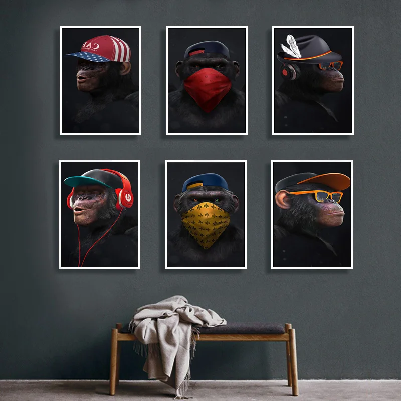 

Animal Decorative Painting and Printmaking Street Music Cool Three Monkeys Creative Art Mural Boy Bedroom Wall Poster Decoration