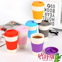 reusable coffee mug plastic watercup biodegradable pla bamboo fiber coffee cup portable water bottle with silicone sleeve