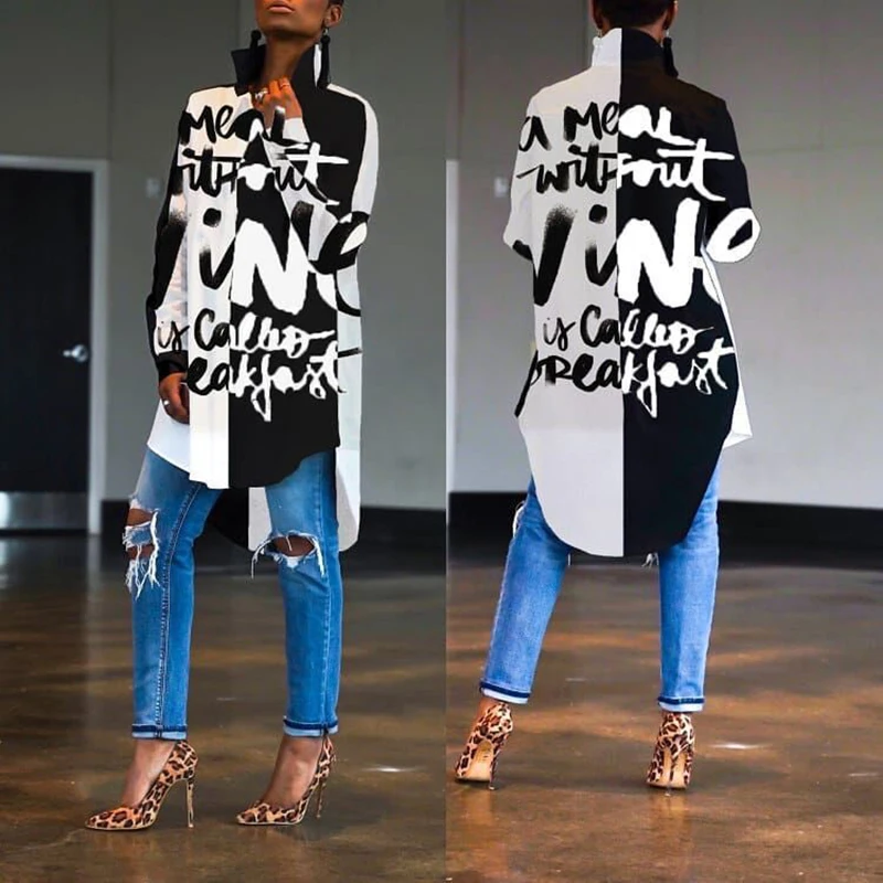 

Letter Print Stylish Irregular Mini Dress Women's Long Sleeve T-Shirt Loose Top FS99