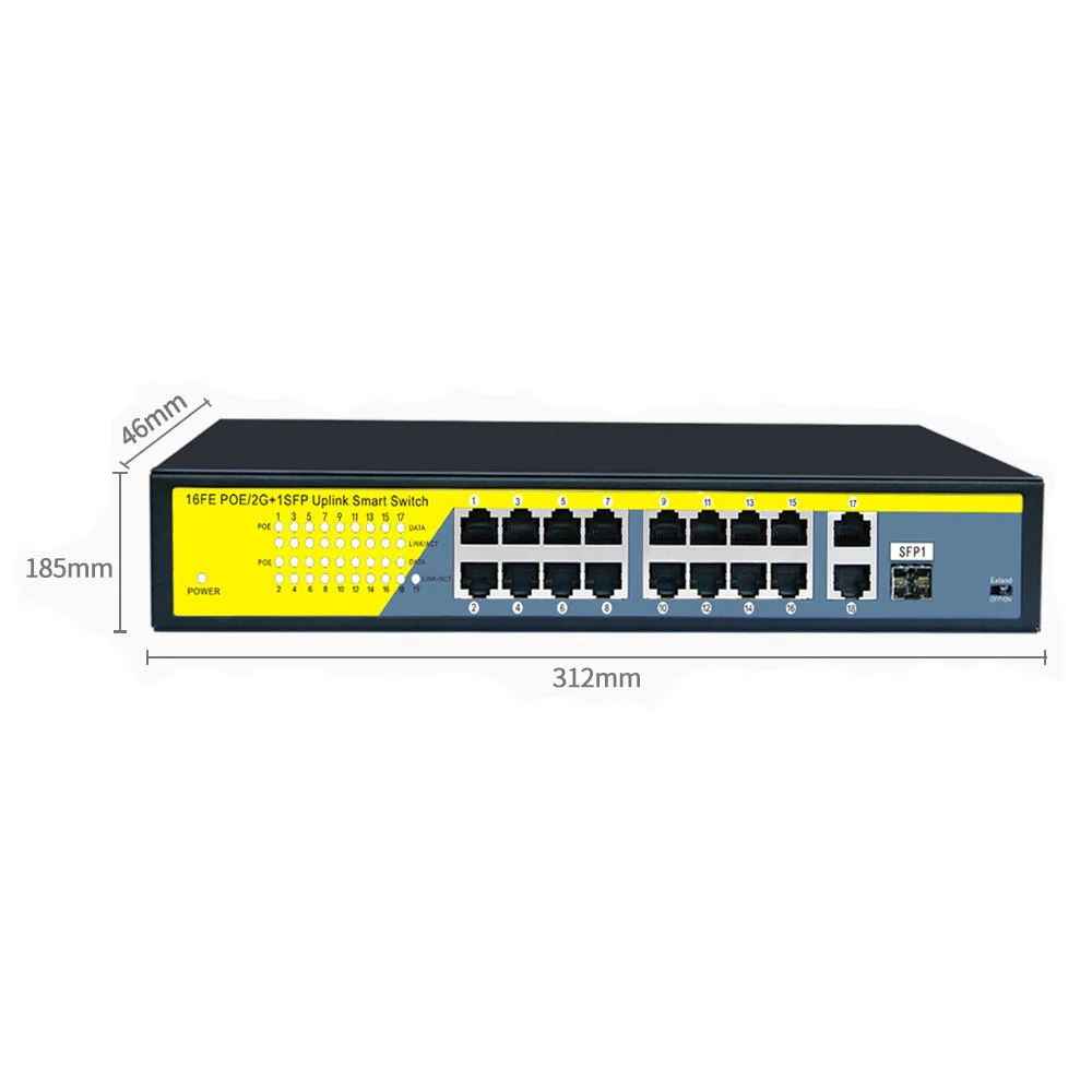 Kuwfi Неуправляемый коммутатор POE 52 в совместим со стандартом IEEE802.3AF/AT 16 портами для