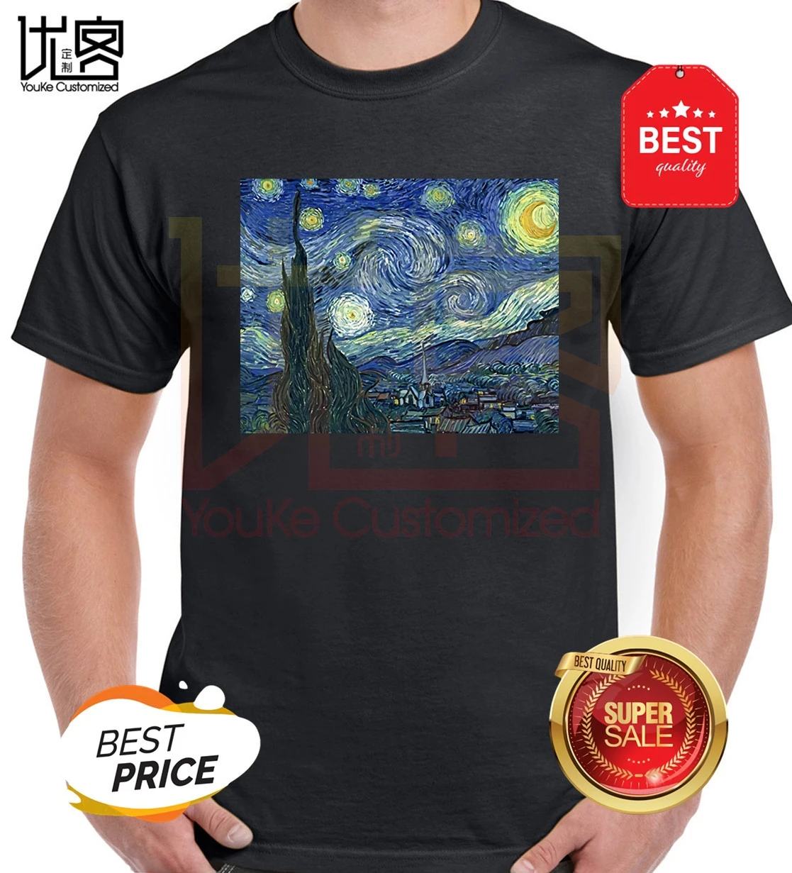 Звездная ночь от Ван Гога Футболка мужская женская летняя 100% хлопок команда