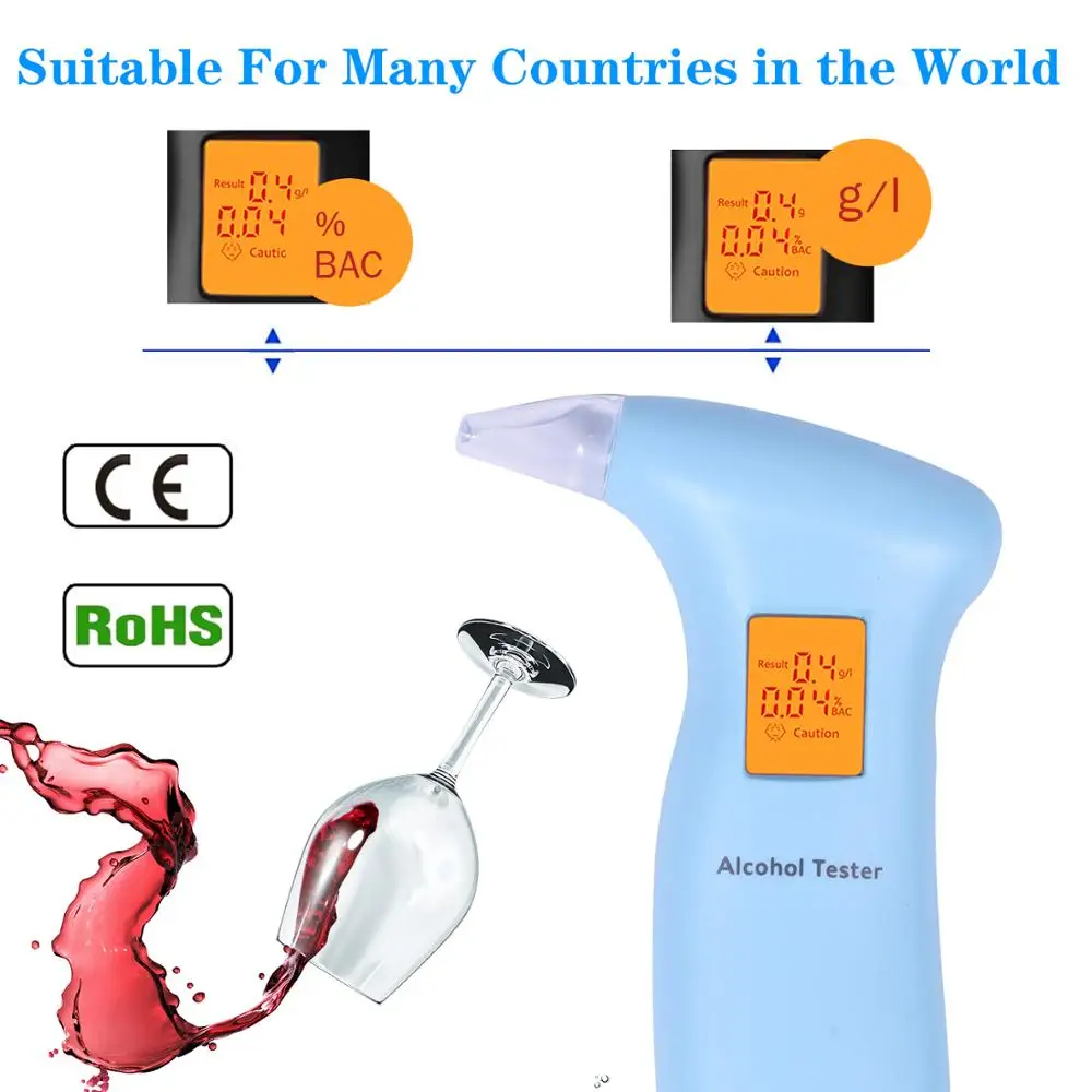 

712T LCD Display Handheld Digital Alcohol Tester Digital Alcohol Breath Tester Breathalyzer Analyzer Detector Backlight Light
