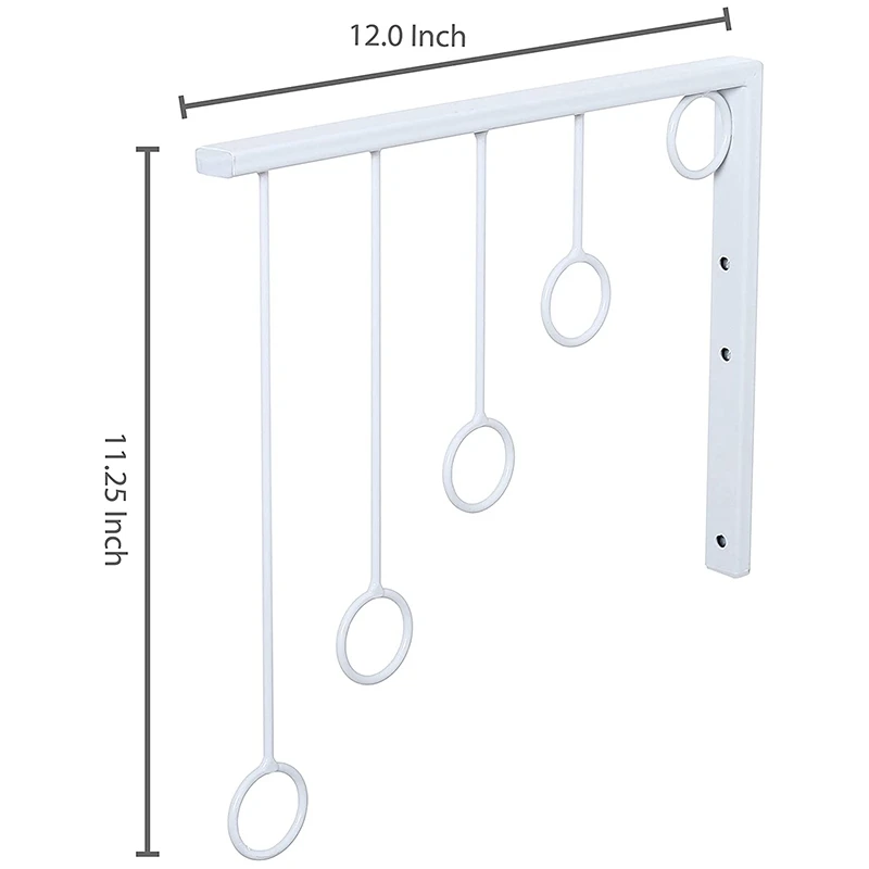 

Wall-Mounted Metal Garment Rack/Bedroom Closet Clothing Organizer with 5 Hanging Rings, White 3Pcs