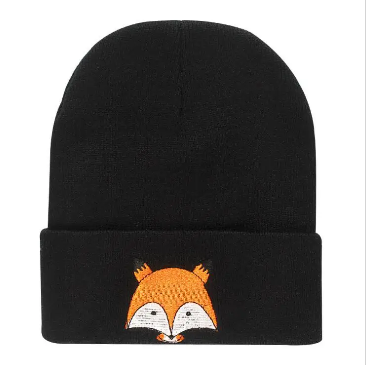 Детская шапка унисекс вязаная с мультяшным принтом лисы Детские теплые шапочки
