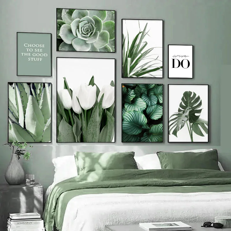 

White Tulip Green Orchid Aloe Monstera Plant Art Canvas Painting Nordic Posters and Prints Wall Pictures for Living Room Decor