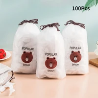 100pcs food storage bags disposable food plastic dust covers fresh keeping bag bowl cover elastic kitchen food lids dust covers