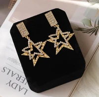 925 silver needle flash diamond fashion exaggeration five pointed star inlaid diamond temperament long earrings female
