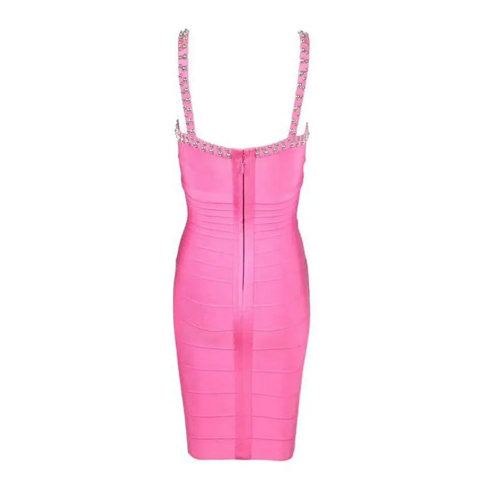 

2019 New Autumn Celebrity Evening Party Bodycon Bandage Dress Women Spaghetti Strap Rivet Sexy NightClub Dress Women Vestidos