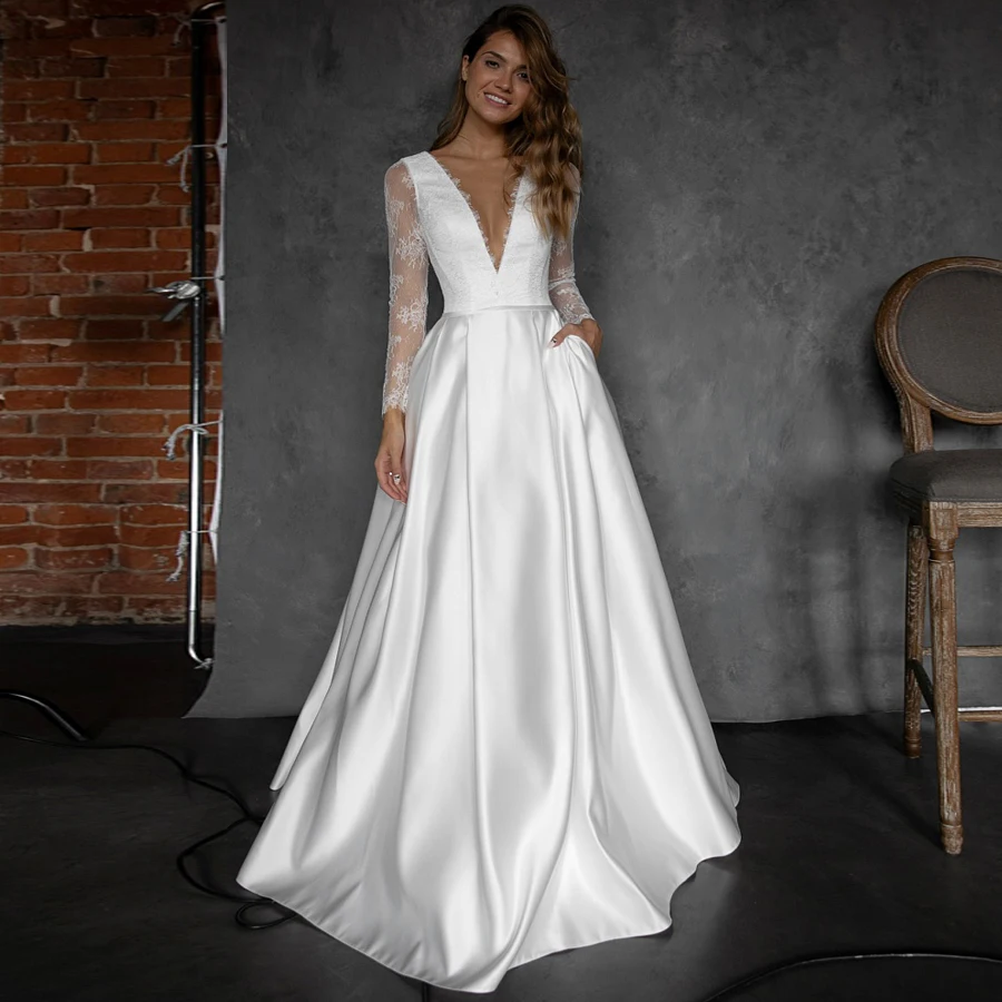 Белые/Свадебные платья цвета слоновой кости 2019 с карманом Vestido Noiva Элегантный