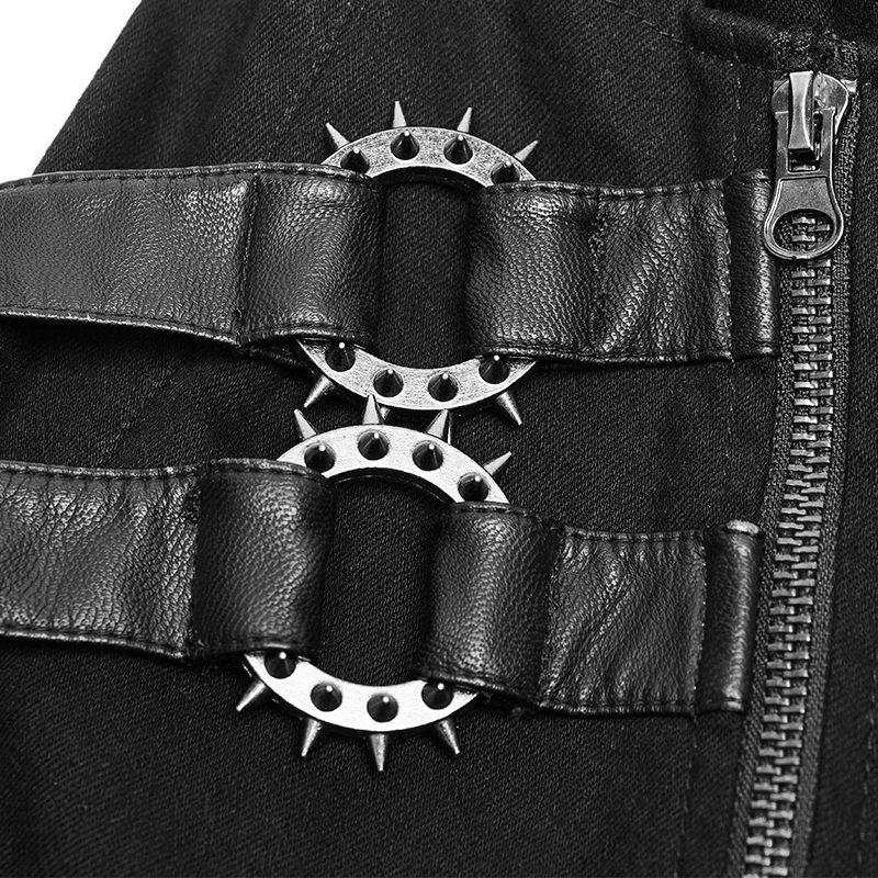 

PUNK RAVE PU Leather Zipper Casual Kneepads Steampunk Rockability Motorcycle Men Pants Gothic Twill Washing Water Fabric Jeans