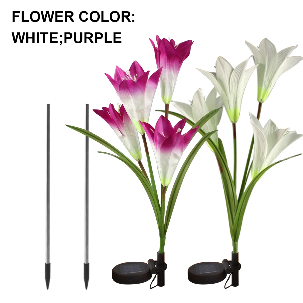 White and Purple 2 шт. в упаковке, светодиодный светильник на солнечной батарее, украшение для дня рождения, свадьбы, вечеринки, рождественских огней, наружный водонепроницаемый цветок лилии, 7 цветов - Испускаемый цвет: White and Purple
