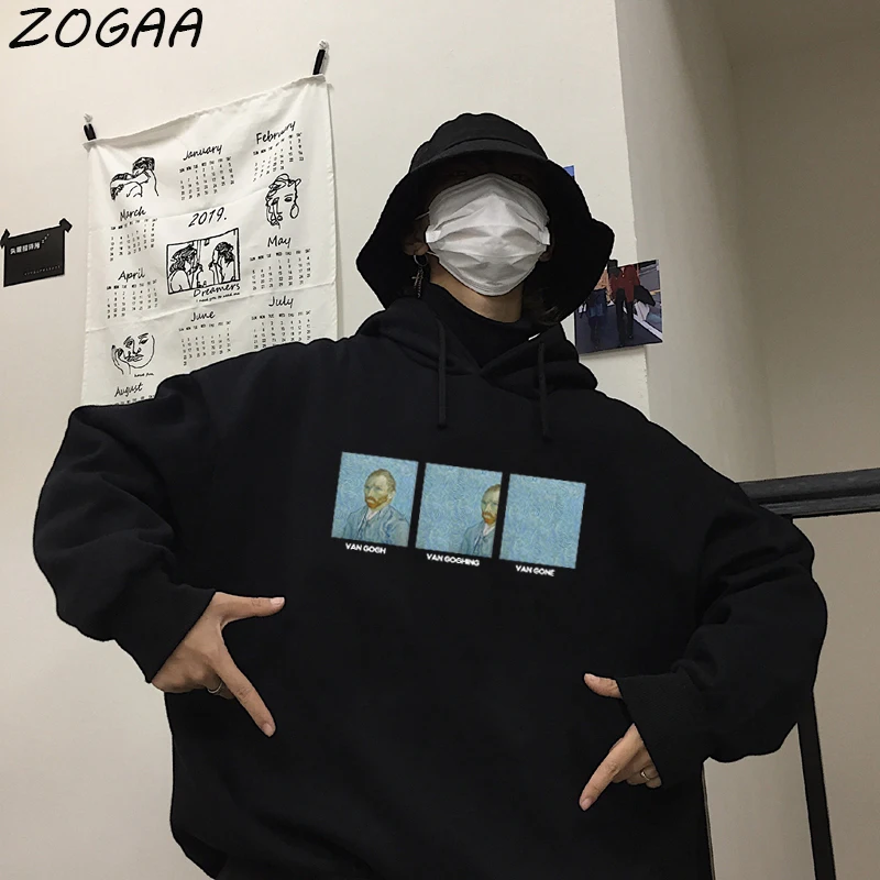 

Свитшот ZOGAA мужской с персонализированным принтом, Повседневная модная худи с популярным рисунком, Автопортрет в стиле Харадзюку