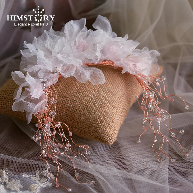 Повязка на голову женская из шелковой пряжи с цветами и кристаллами | Украшения