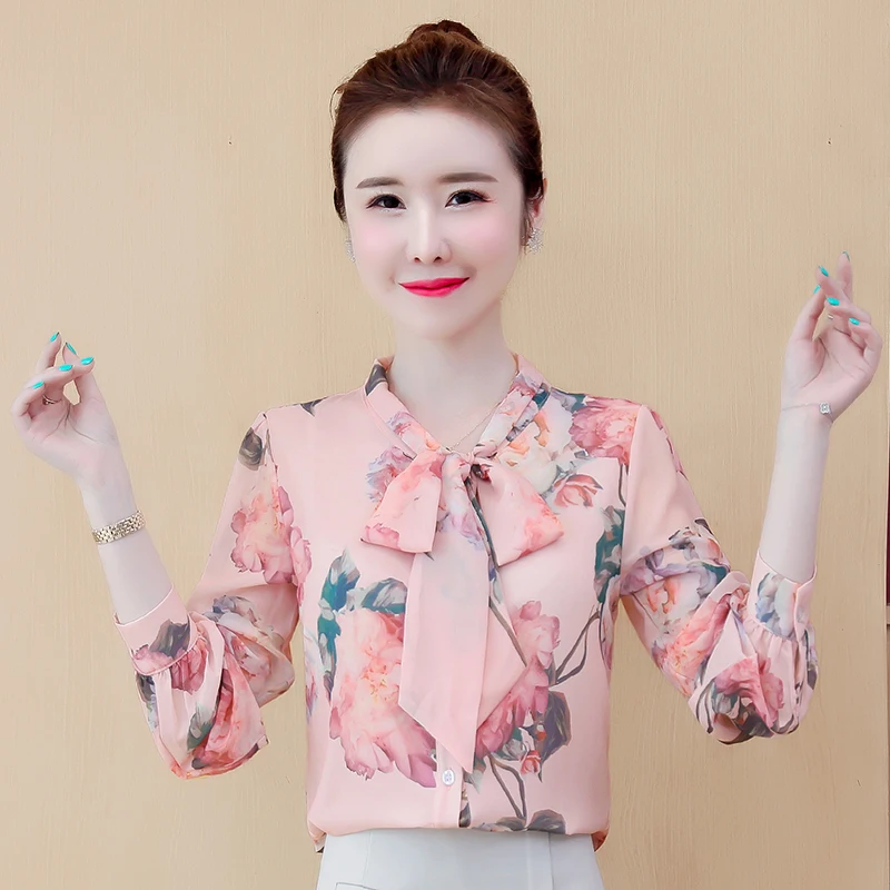 

Chikichi 2021 весна и осень новая Офисная женская шифоновая рубашка с принтом Женский Свободный Топ с длинным рукавом с бантом и рукавами-фонарик...