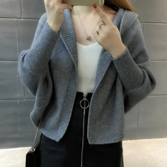 Bat Sleeve Cloak Style Short Cardigan Sweater Women Basic Coats Sueter Mujer Hooded Knit Shawl Jacket Top Femme AQ899 |