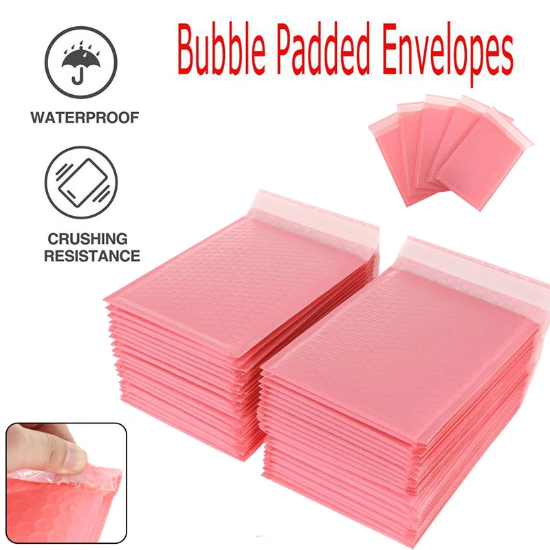 50pcs Bubble Mailers Pink Poly Bubble Mailer Self Seal Padded Envelopes Gift Bags For Book Magazine Lined Mailer Self Seal Pink