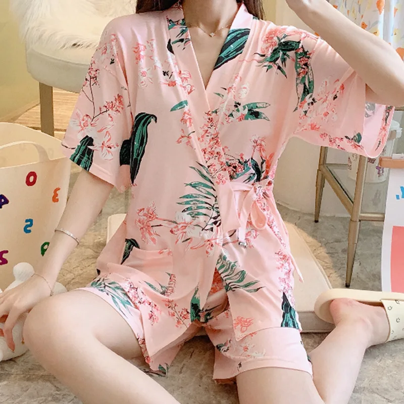 Summer Japanese Kimono Floral Yukata Robe Ladies Fashion Pajamas Loose Nightgown Shorts Suit Girls Sexy Casual Home Service