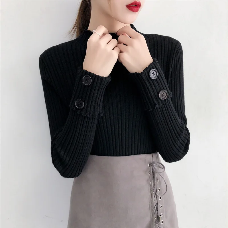 

Fannic 2020 fall slim high neck solid color knitted long sleeve sweater women