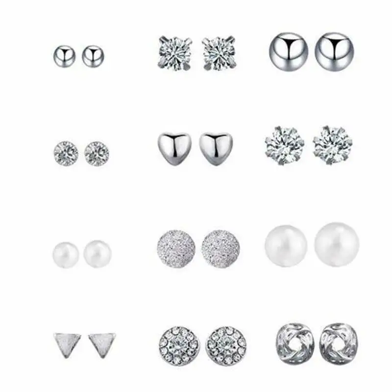 Серьги гвоздики с жемчугом и кристаллами 9/12 пар|Серьги-гвоздики| |