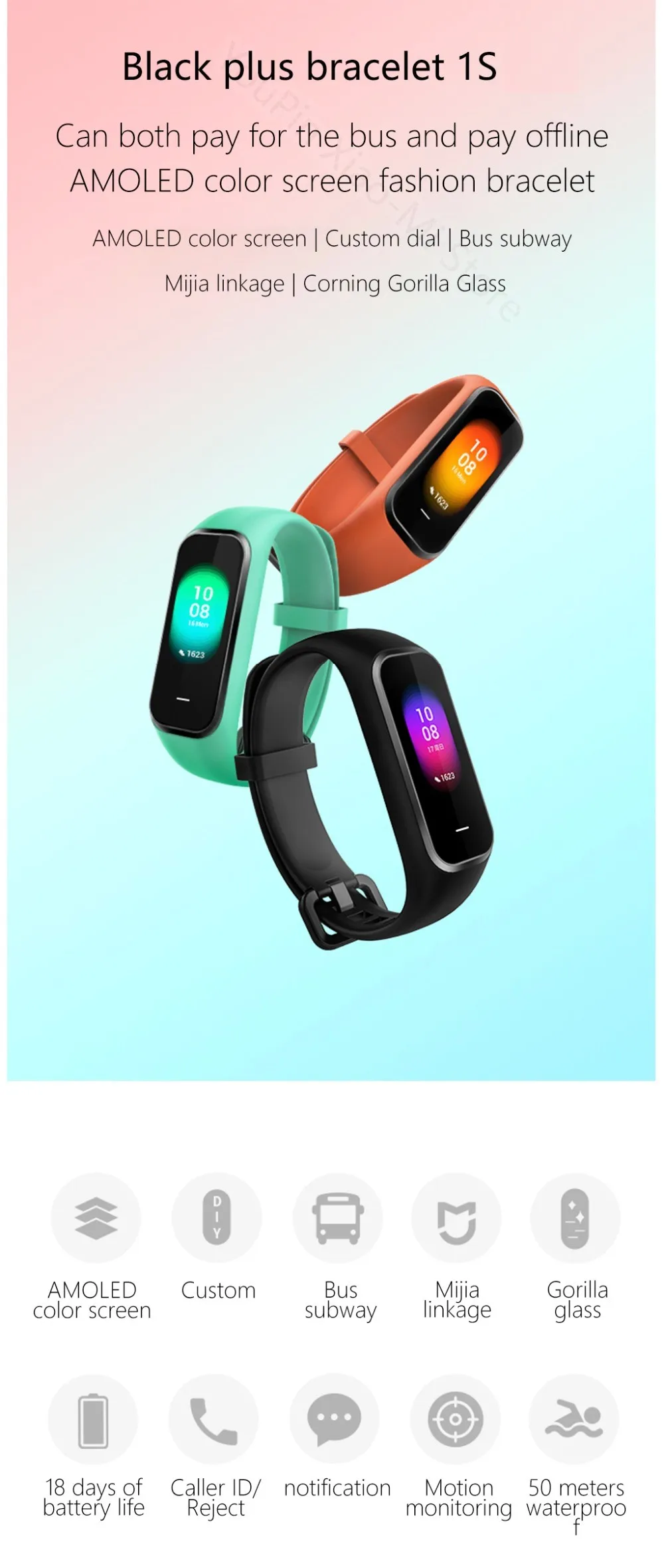 Xiaomi Hey Plus 1S Smartband 0,95 дюймов цветной экран Встроенный Многофункциональный монитор сердечного ритма Hey+ 1S Band