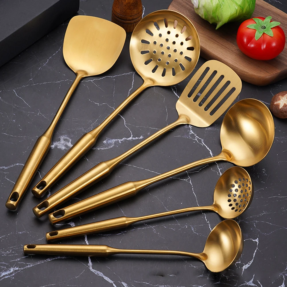 1pcs Stainless Steel Kitchen Tools Gold Cooking Set Spatula Shovel Soup Spoon Turner Tong Kitchen Accessories Baking Tools