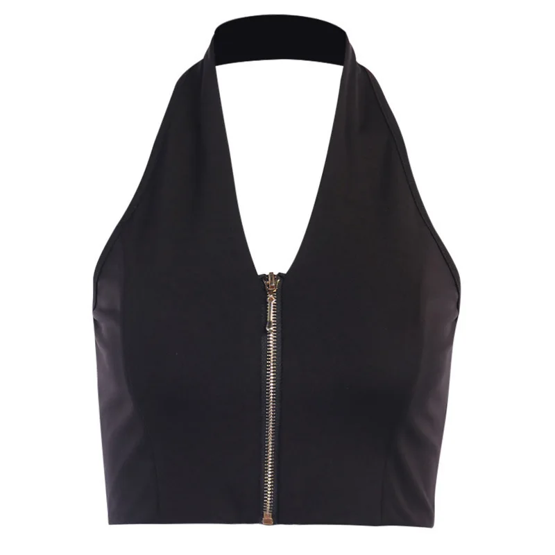 

Sexy suspender vest Summer new sexy slim short waistcoat women's zipper open navel neck sling