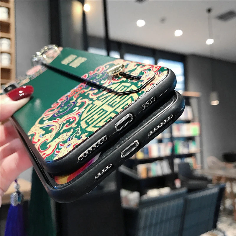 Китайский дворец Стиль телефон чехол для iPhone 11 Pro XS Max X XR 8 7 Plus Мягкий 6 6S Wristband