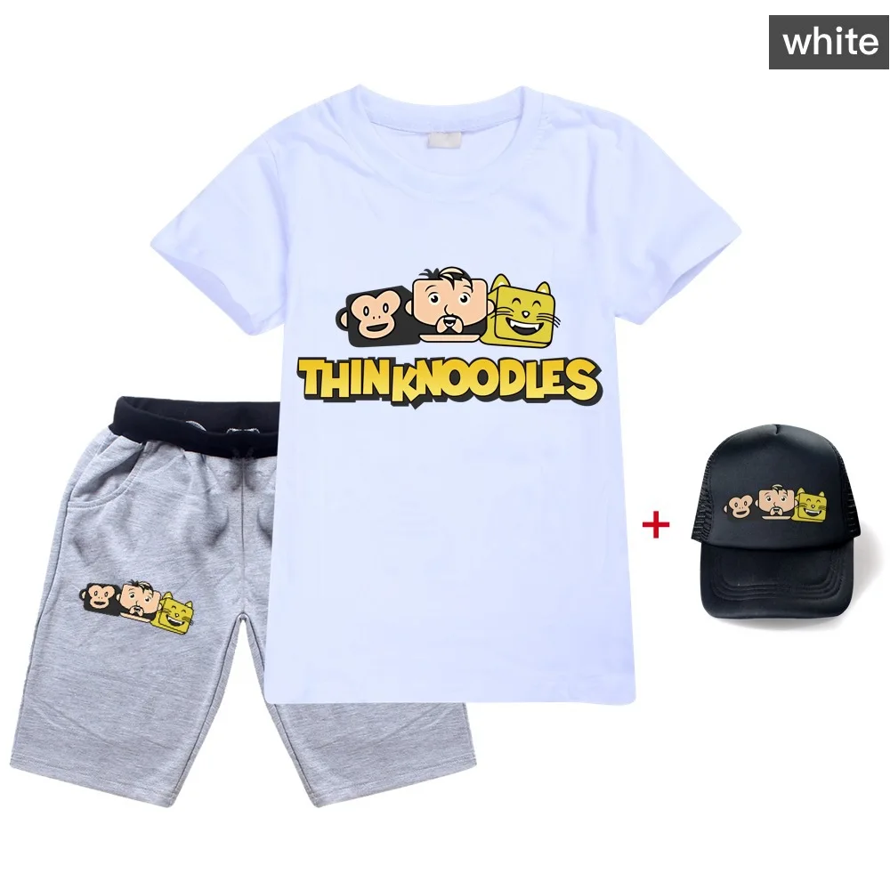 

Thinknoodles Leisure Three-piece Refined Cotton Leisure Children's Wear T+ Short Sleeves+Cap Three Pieces of Fine Children Wear
