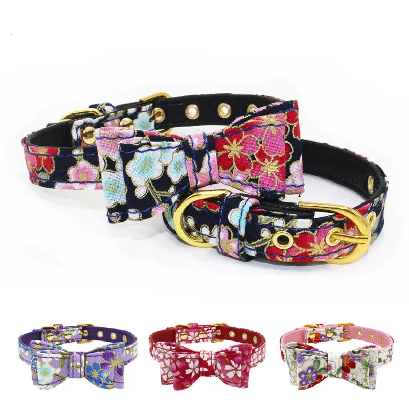 Модный ошейник для домашних животных с цветочным принтом бант из искусственной