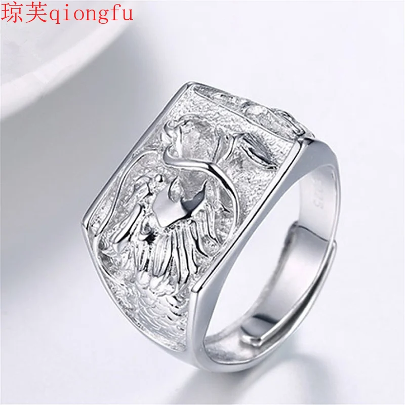 

Personalized Dragon Silver Plated Ring Male Opening Adjustable Dragon Pattern Tyrannosaurus Rex Ring apex legends Men gift