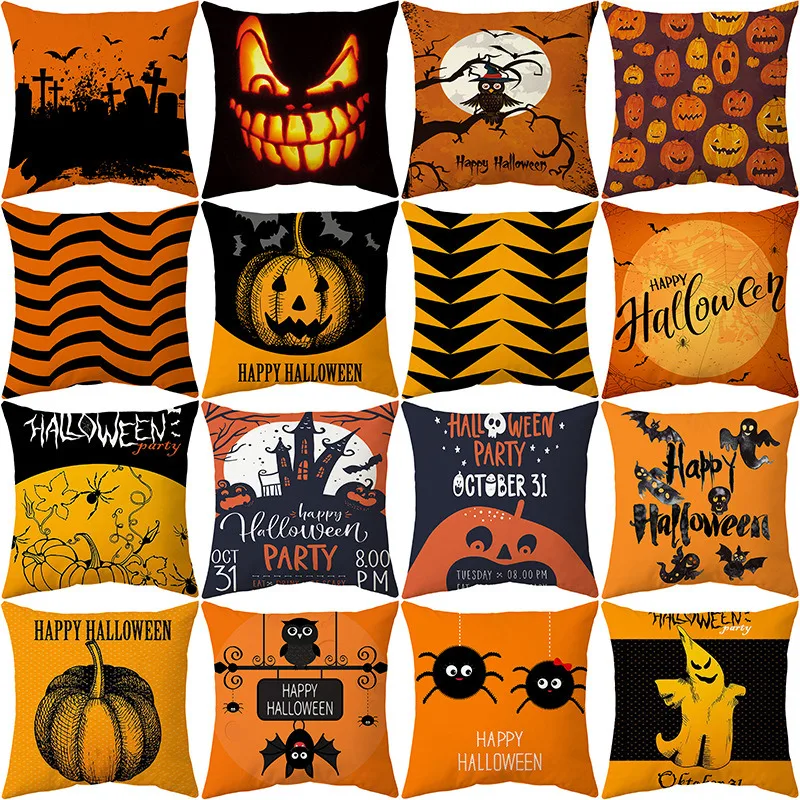 

Pumpkin Bat Ghost Pillowcase Halloween Cushion Cover Horror Halloween Party Supplies Haloween Ornament Home Decoration 45x45cm