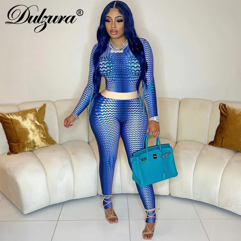 

Dulzura 3D Snake Print Women 2 Pieces Long Sleeve T Shirts Leggings Set Skinny Sporty Tracksuit Active Wear 2021 Autumn Winter