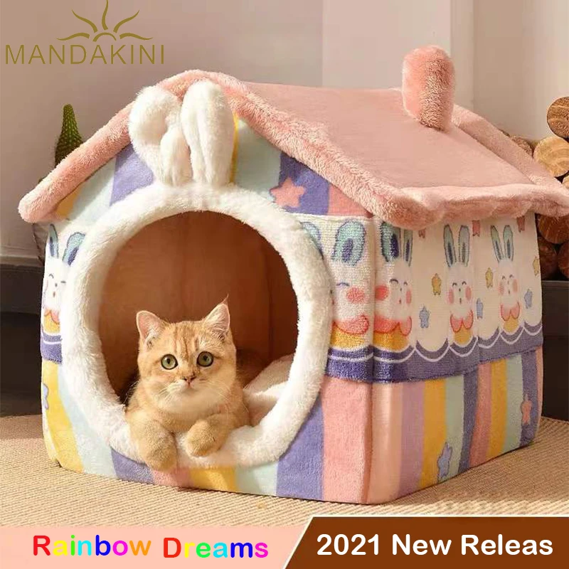 

Foldable Deep Sleep Pet House Warm Soft Dog Bed Cat Nest Kennel Kitten Cave Sofa Puppy Mat All Seasons Universal dogs Pets House