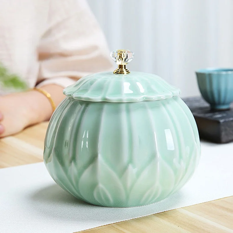 

Small Porcelain Tea Box Organizer Chinese Kitchen Blue Jars Vintage Tea Box Coffee Sugar Lid Theedoos Tea Storage Box EI50CY