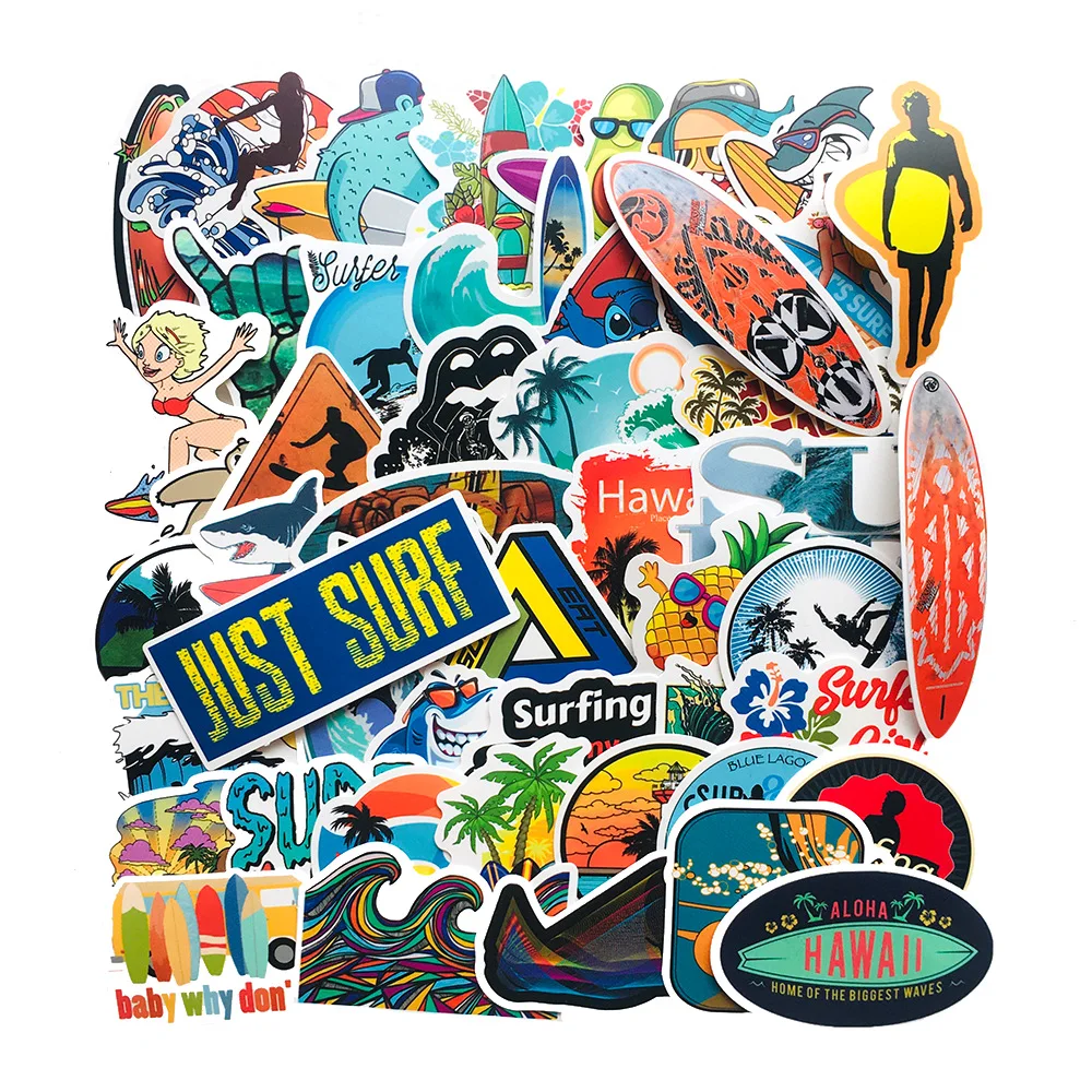 

50PCS Summer Surf Spray Sea Wave Stickers Graffiti For Trolley Skateboard Snowboar Notebook Helmet Laptop Stamp Craft Supplies