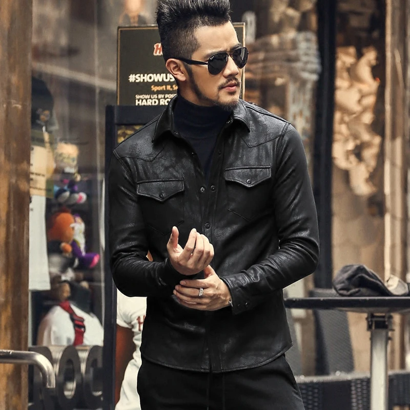 Новинка модная мужская эластичная плюшевая рубашка одежда черная с длинным