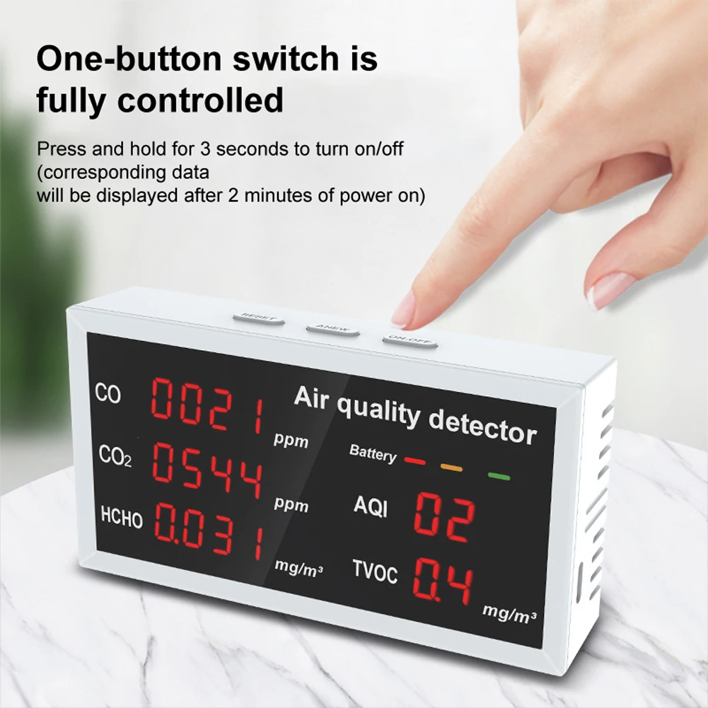 Датчик газа Medidor CO2 5 в 1 светодиодный дисплеем для мониторинга CO HCHO TVOC AQI домашнего