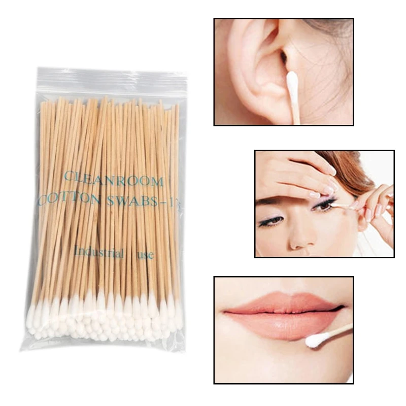 

100/200Pcs 6 Inch Long Wooden Handle Cotton Swabs Single-Head Cleaning Sterile Sticks Applicator for Wound Clean Oil Makeup