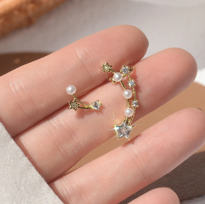 

New Arrival Delicate Zircon CZ Star Stud Earrings for Women 14K Gold Plated Irregular Pearl Earrings