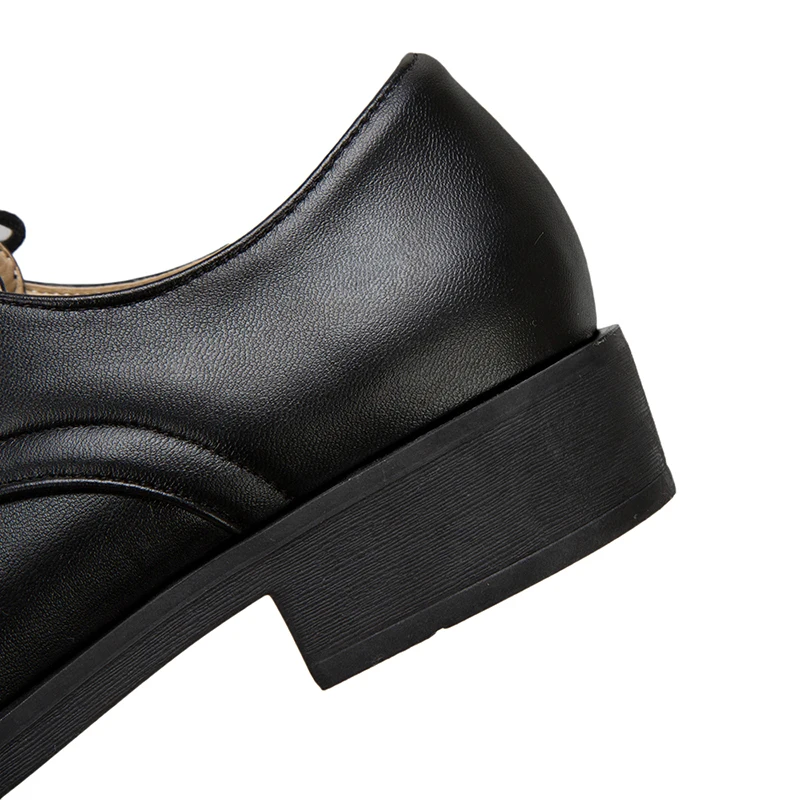 

Casual style comfortable round toe lady pumps fashion lace-up black platform low heel thick heels women's shoes big size