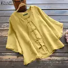 Блузка ZANZEA Женская в винтажном стиле, Повседневная Блузка оверсайз с V-образным вырезом, на пуговицах, с рукавом три четверти, белая стильная рубашка