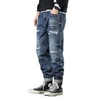 retro ripped jeans men casual baggy denim distressed trousers streetwear harem pants trend clothing