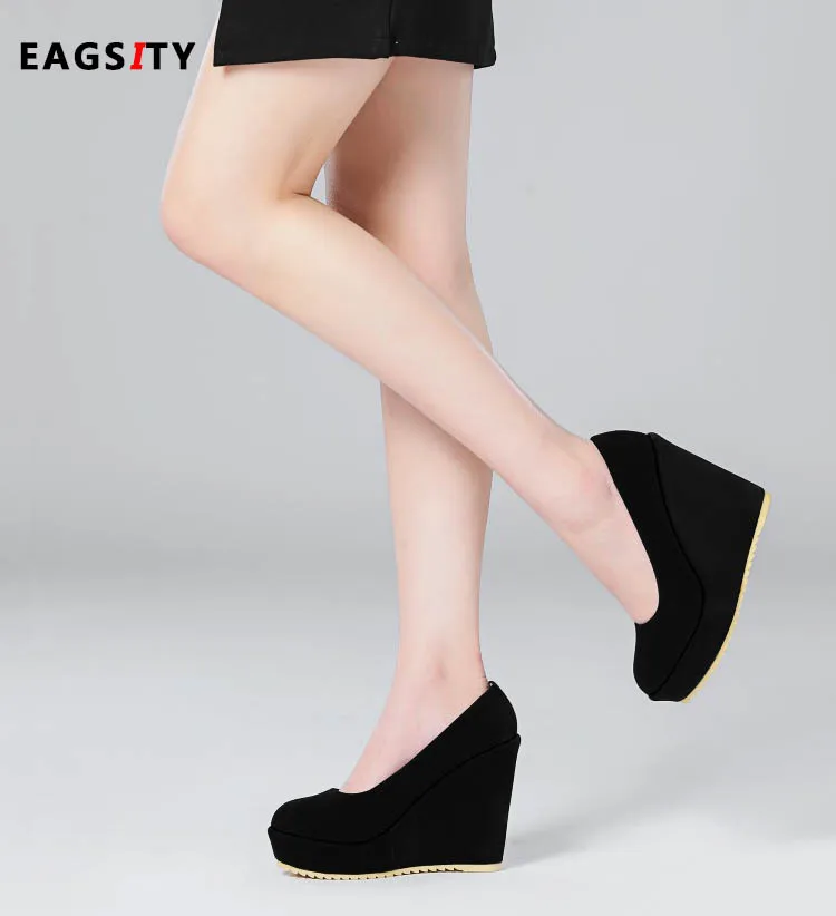 

EAGSITY Suede pumps women wedges shoes platform slip on round toe ladies dress shoes wedding party dancing office career