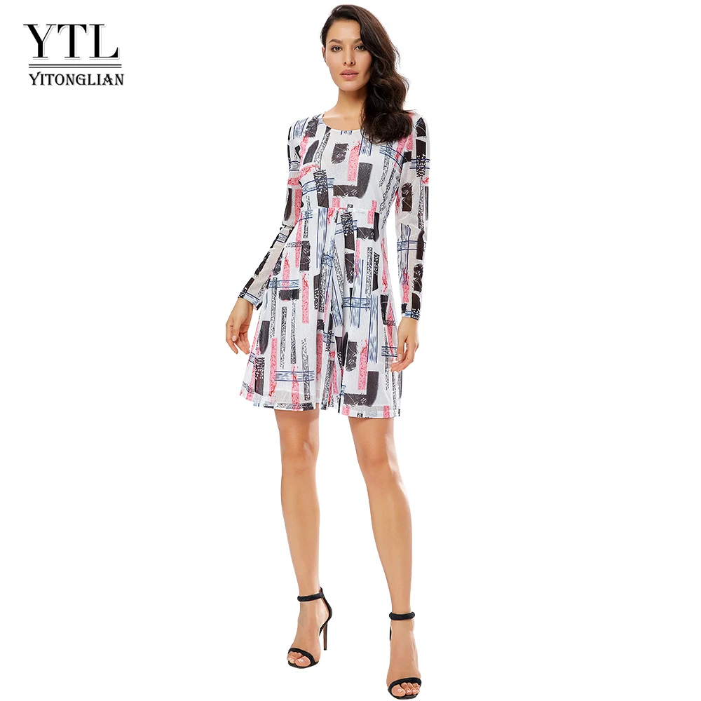 Женское шифоновое платье Yitonglian прямого силуэта в стиле бохо с геометрическим